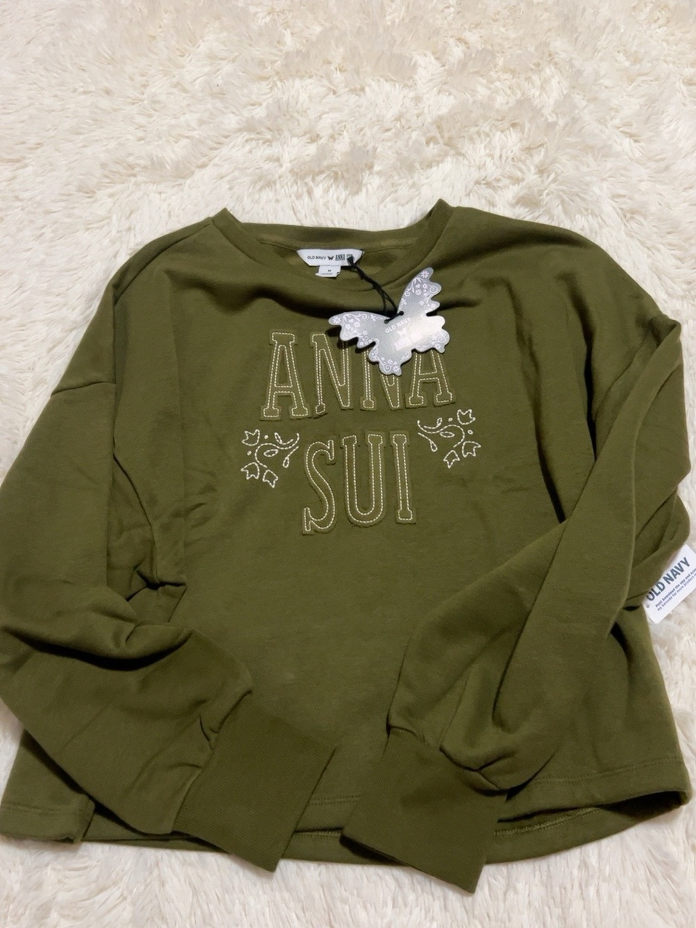 Old Navy x Anna Sui Olive Green Crewneck Sweater